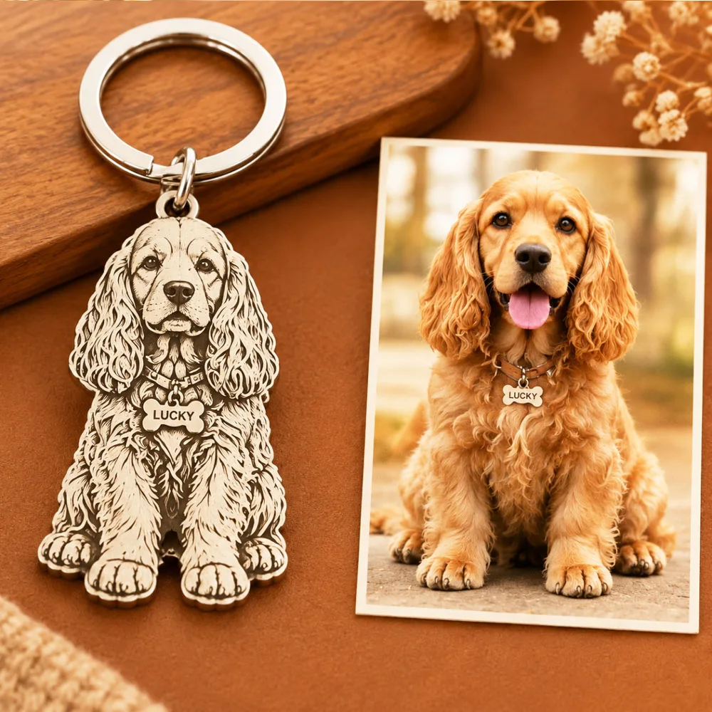 Custom Engrave Pet's Photo Keychain Stainless Steel Personalized Pet's Name Pendant Keyring Jewelry For Men Women Wholesale view 5