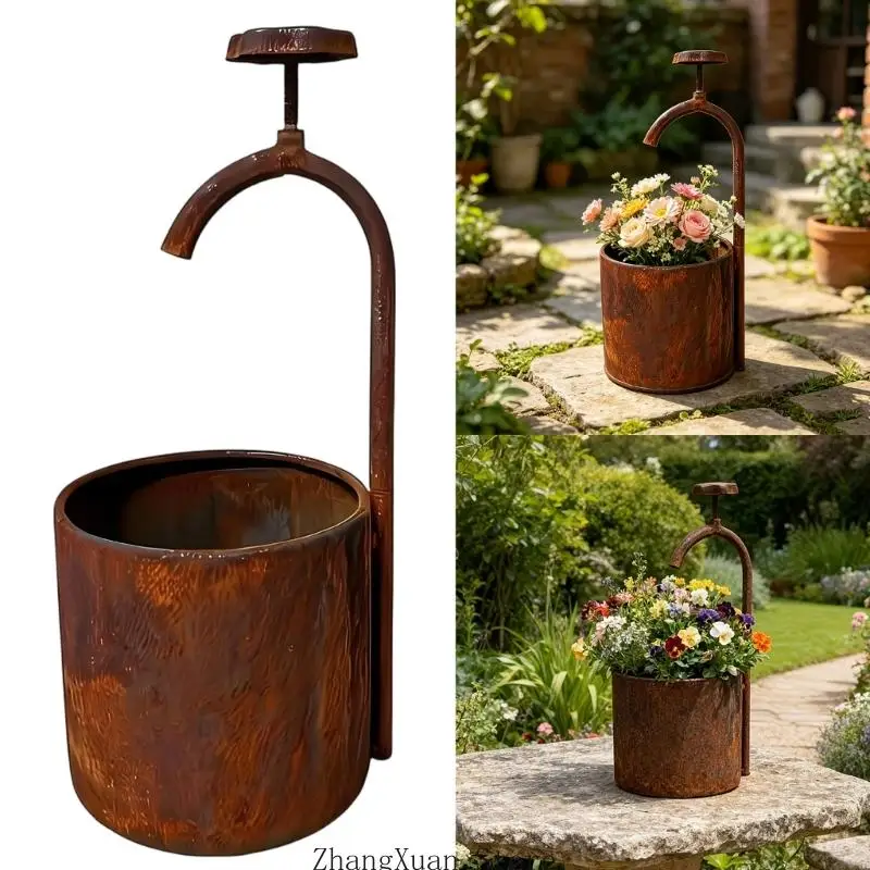 Metall-Blumentopf, antikes Brunnen-Design, Gießkanne, Pflanzgefäß, Blecheimer, perfekt für Hof- und Rasendekoration, 3 x – Detail 10