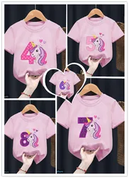 t-shirt for girls Cute Unicorn Birthday Digital Print Tshirt For Kids Birthday Clothing Pink Short Sleeve Shirt Tops Wholesale
