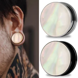 Doearko 2PCS Pearl Shell Design Ear Expander Stainless Steel Screw Plugs Gauges Body Piercing Earrings Jewelry for Women & Men