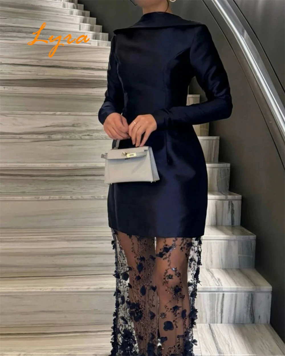 

Customized Sheath Ankle Length Evening Dress Scoop Satin Exquisite Lace Sequined Long Sleeves Modern Special Occasion Gowns