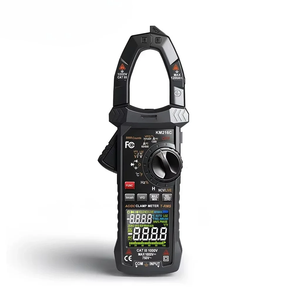 KM216C Professional True RMS Clamp Meter 1000V 1200A AC/DC Current Voltage Tester with NCV Temp Frequency Resistance Capacitance