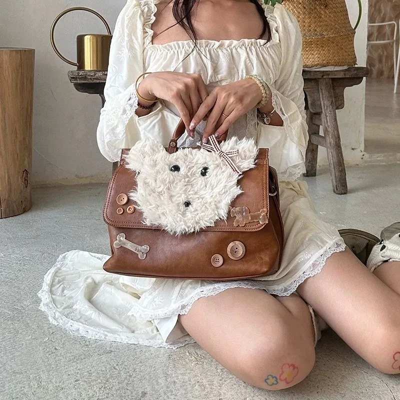 

MBTI Y2k Vintage Shoulder Bag for Women Cute Dog Button Fashion Designer New in Handbag Luxury Harajuku Female Crossbody Bag