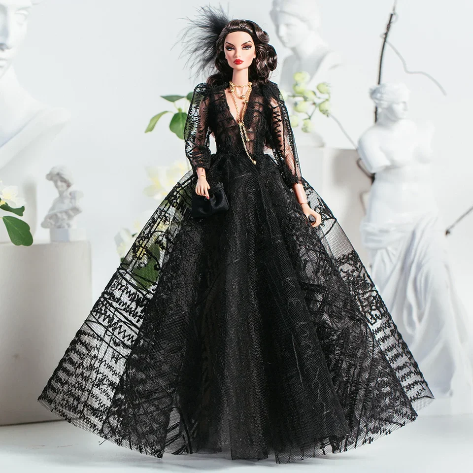 Fashion Bjd 1/6 Doll Clothes Black Elegant Dress for Dolls Girls 30cm Babi Blythe Poppy Parker Doll Accessories Toys