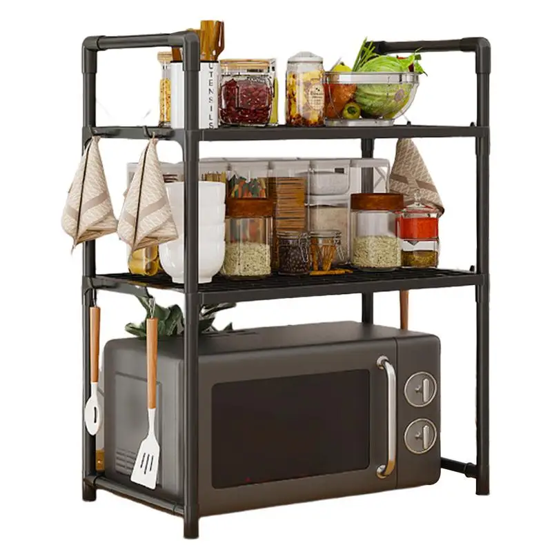 

Стойка для микроволновой печи, кухонная столешница, органайзер для столовых приборов, регулируемая стойка для хранения на столешнице с крючками для