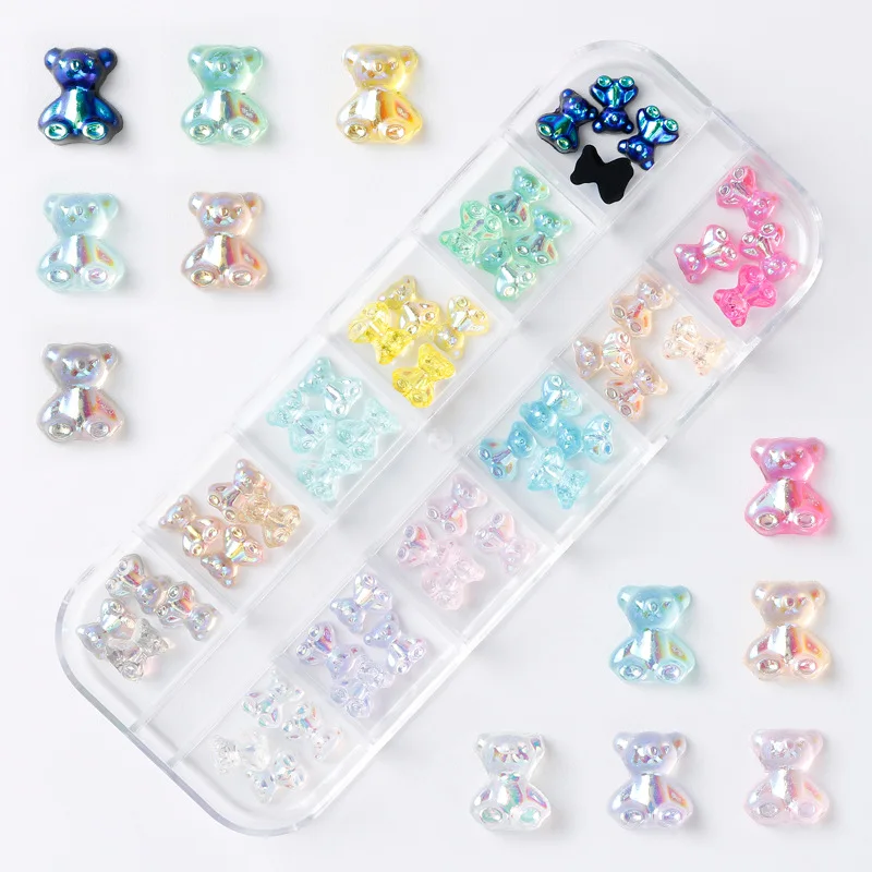1Pack 3D Cartoon Candy Bears Nagel Charms Hypoallergen Harz Aurora Bär DIY Maniküre Dekor Nagel Zubehör Für Frauen & Mädchen *