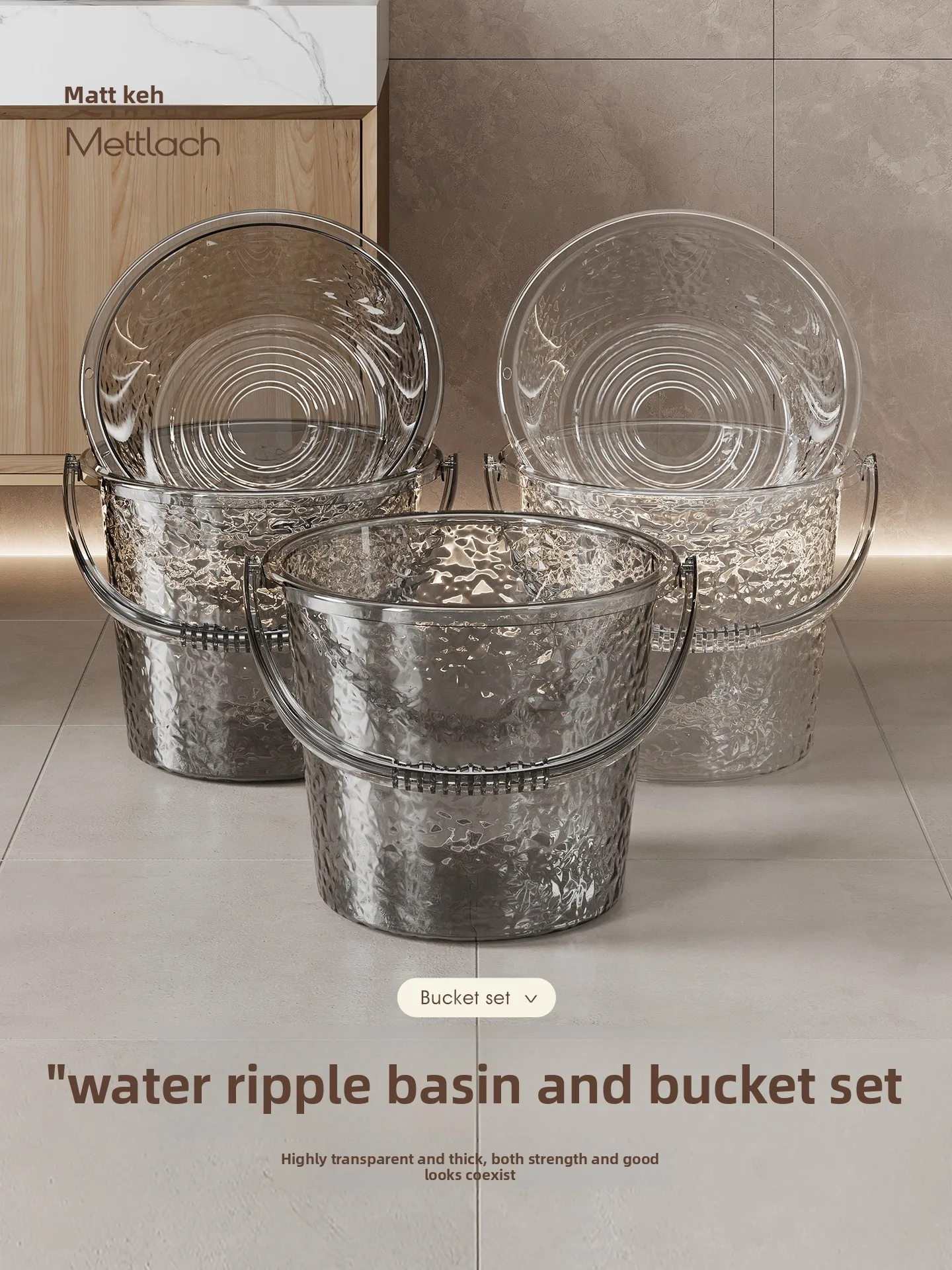 

Thiened Plastic Buet Set of Tee Student Dormi Water Storage Buets with Covers Lightweight Transparent Household C...