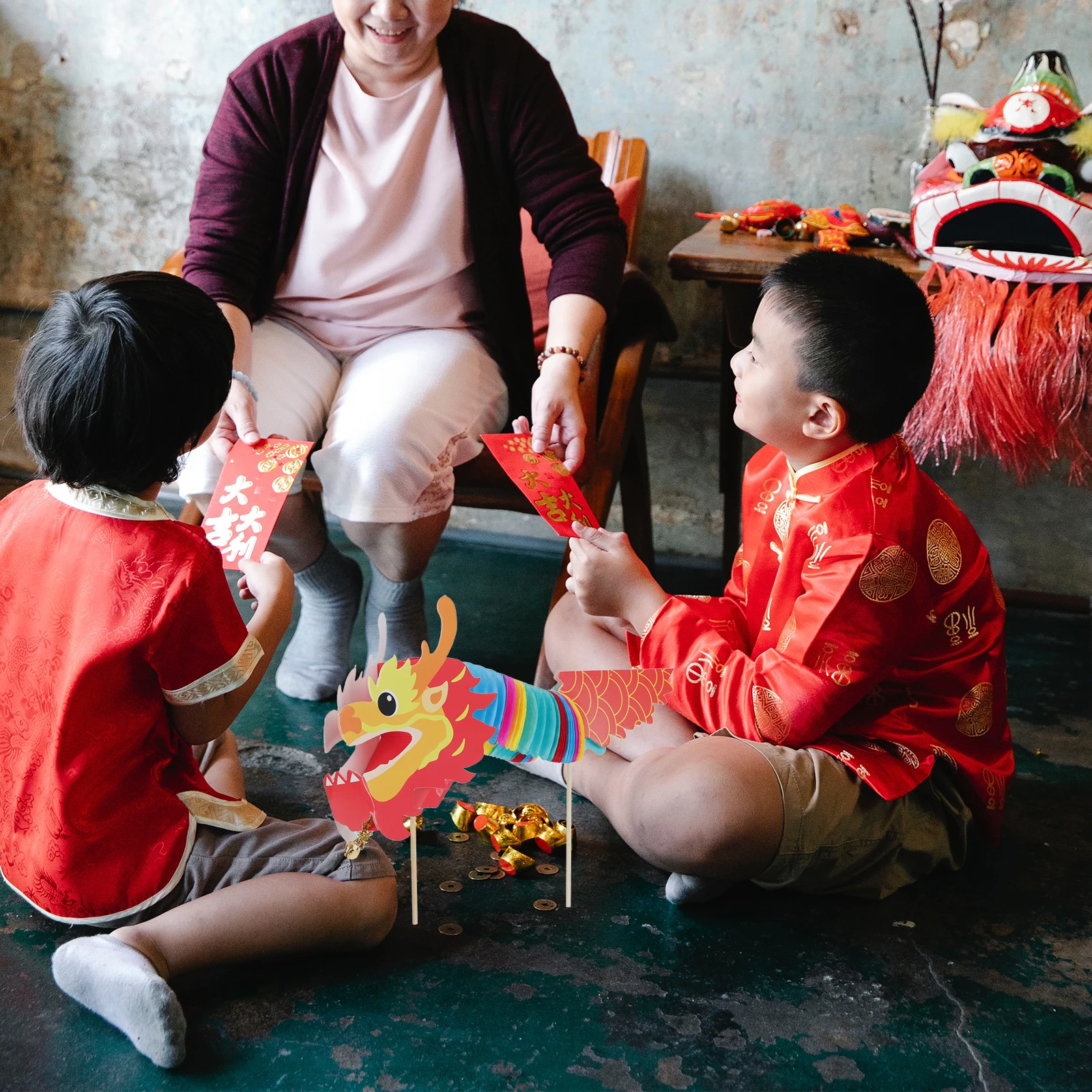 

6Sets DIY Chinese Dragon Paper Material Creative Manual Supply Kids Handcraft Educational Decor Paper Dragon Material