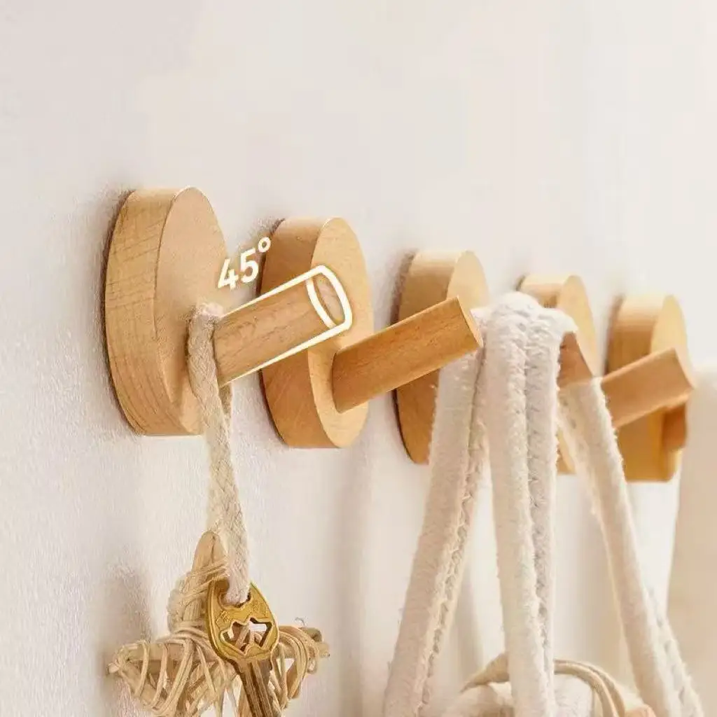 Nordic Wood Clothes Hanger Wall Mounted Coat Hook Decorative Key Holder Hat Scarf Handbag Storage Hanger Bathroom Rack Hook