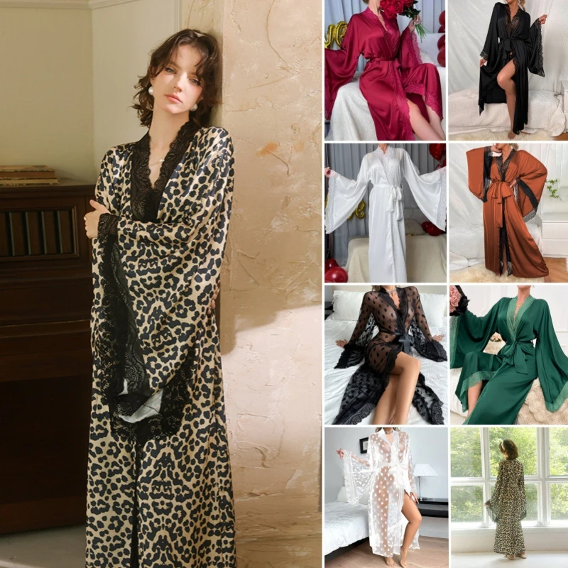 

Сексуальная домашняя одежда для сна с разноцветной имитацией шелкового кружева, сексуальная длинная ночная рубашка для женщин