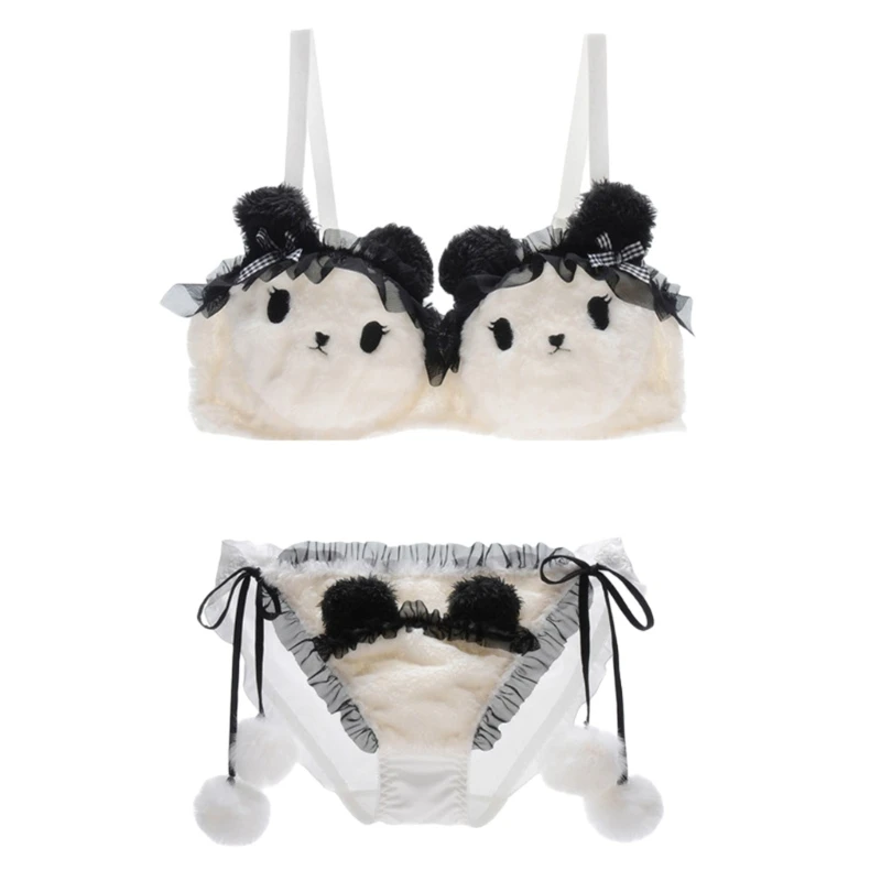 Women's Cartoon Panda Pattern Winter Lingerie Furry Plush Bra and Panty Set  School Girl Japanese Anime Cosplay Underwear - AliExpress 200574005