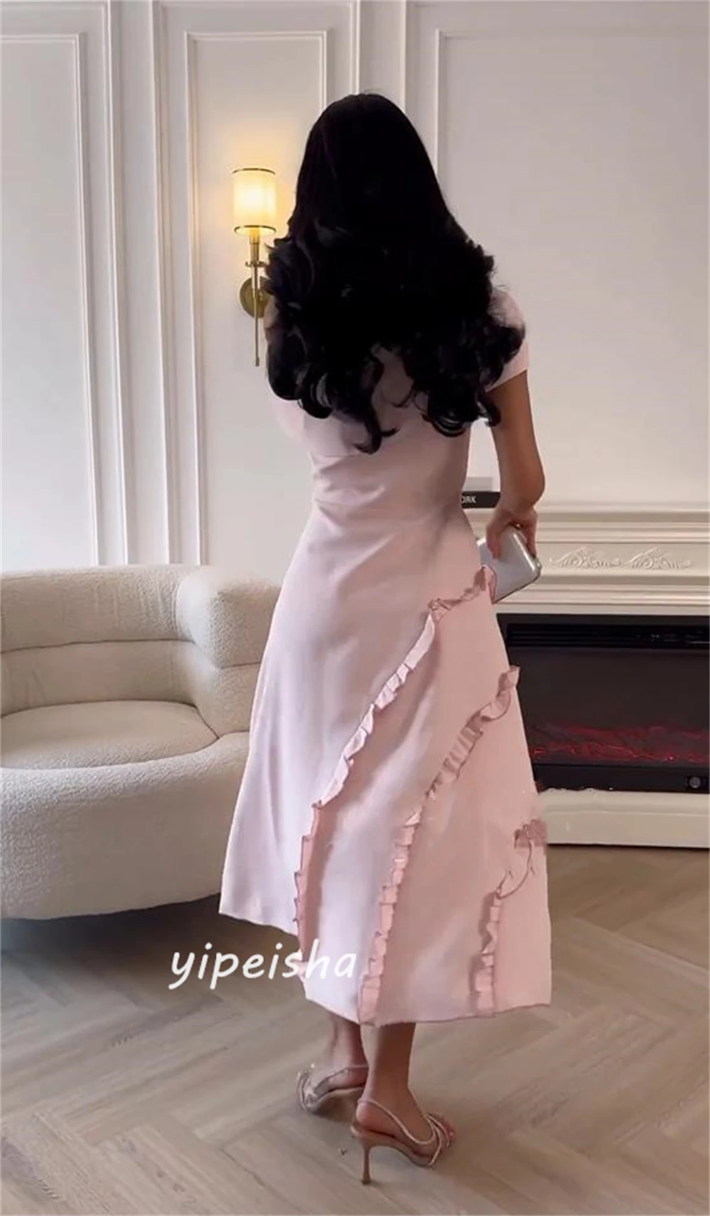 Ballkleid Saudi-Arabien Satin Rüschen drapiert Abschluss A-Linie One-Shoulder maßge schneiderte Anlass Kleid Midi-Kleider