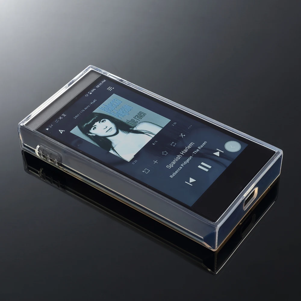 Мягкий прозрачный чехол из ТПУ с кристаллами для iRiver AK SP2000T с защитным закаленным стеклом для переднего экрана