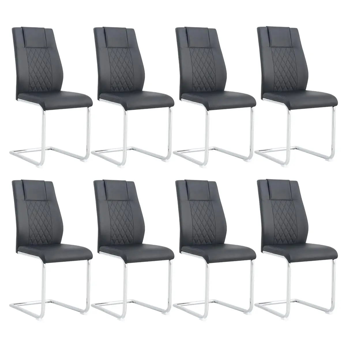 High Back Dining Chairs Set 8, Waterproof Faux Leather Seat, Armless with Chrome Metal Legs for Kitchen Dining Room, Customized