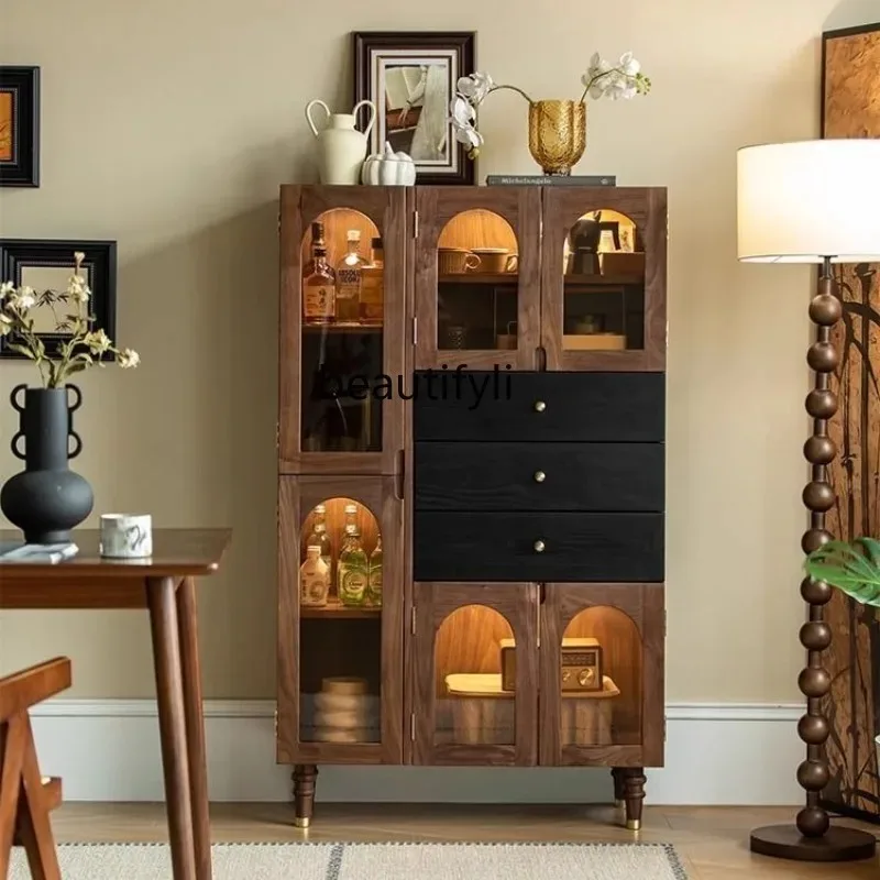 الجوز الأسود اللون الفرنسية الرجعية عرض خزانة الكتب غرفة المعيشة أريكة خزانة جانبية خزانة مشروبات K4050