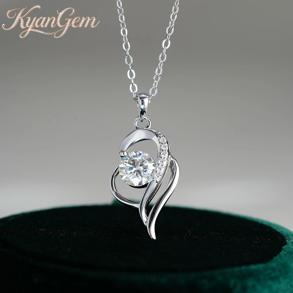 KyanGem Women's Fashion Classic Platinum PT950 Necklace Wrap-Style D Color 1 Carat Moissanite Pendant Wedding Fine Jewelry Gifts