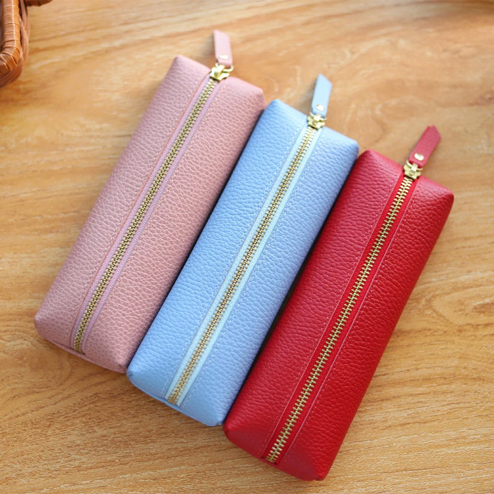Benutzerdefinierter Name, Federmäppchen aus Rindsleder, luxuriöse Aufbewahrungstasche mit Reißverschluss für Business und Büro, Stifttasche für Studenten, personalisierte Kosmetiktaschen, Geschenk – Detail 15