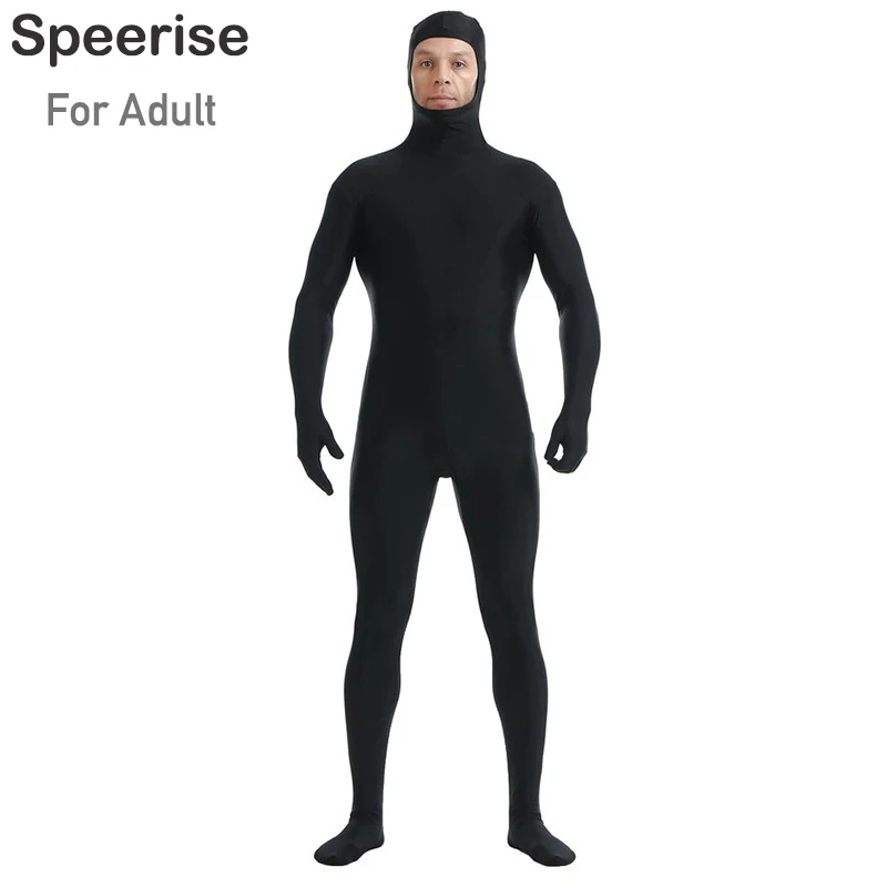 Spandex Nylon Full Body Cosplay Trajes para homens, Face aberta Zentai preto para o Halloween, Dance Unitard, Cosplay com Pés Unisex