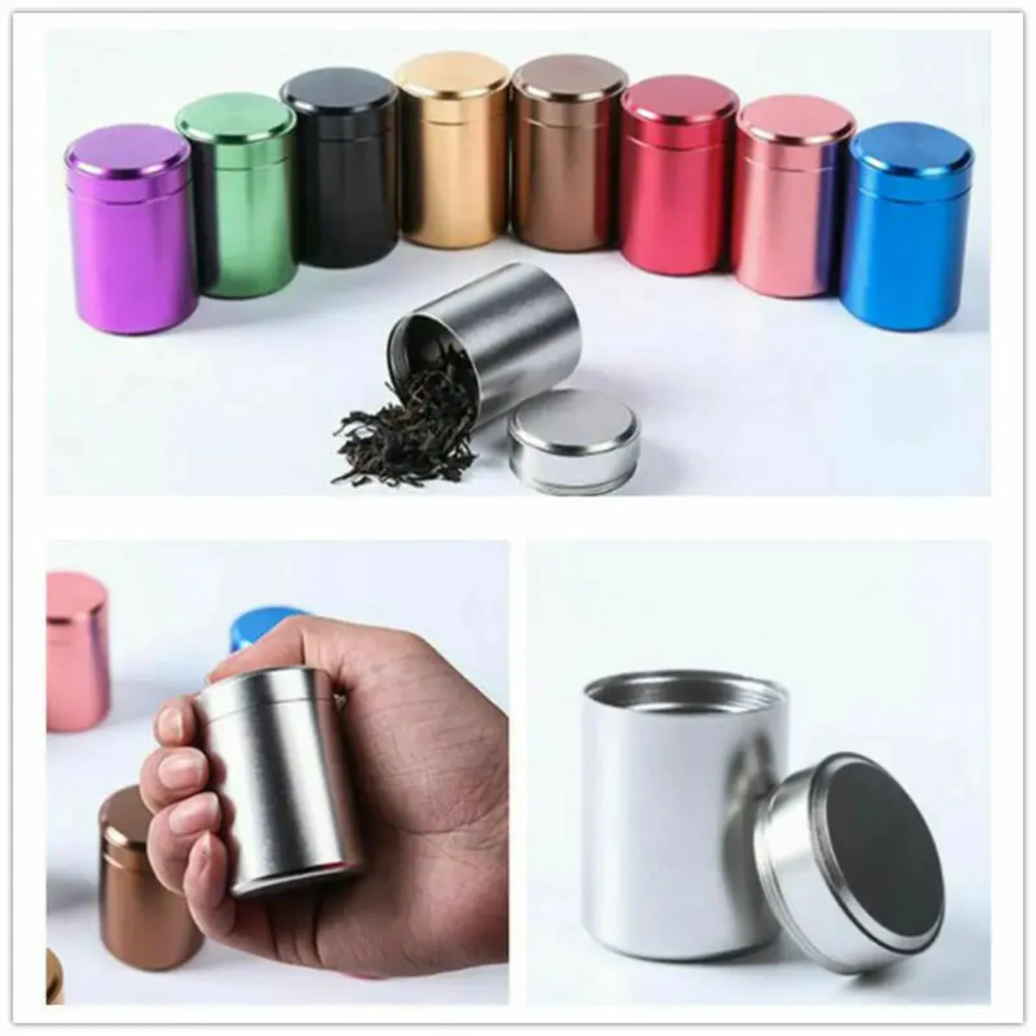 Solid Color Aluminum Airtight Smell Proof Container Herb Stash Jar Tea Coffee Box  Elegant and Durable Solid Color Aluminum Airt