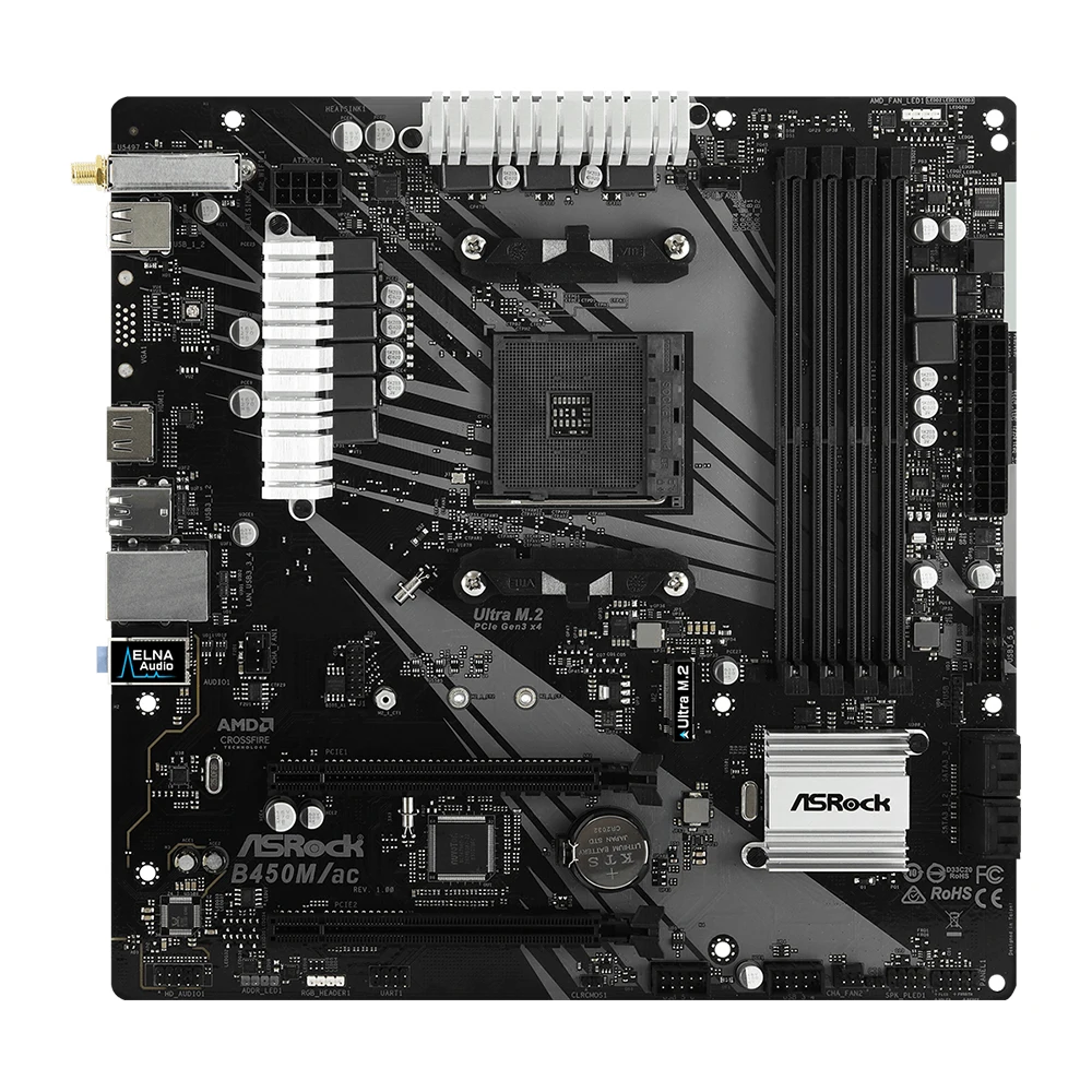 ASROCK B450 Motherboard B450M/ac NEW Motherboard AM4 support  5 5600 3400 2700 5700 3900 3200 3200 DDR4 128GB HDMI USB3.2 M-ATX