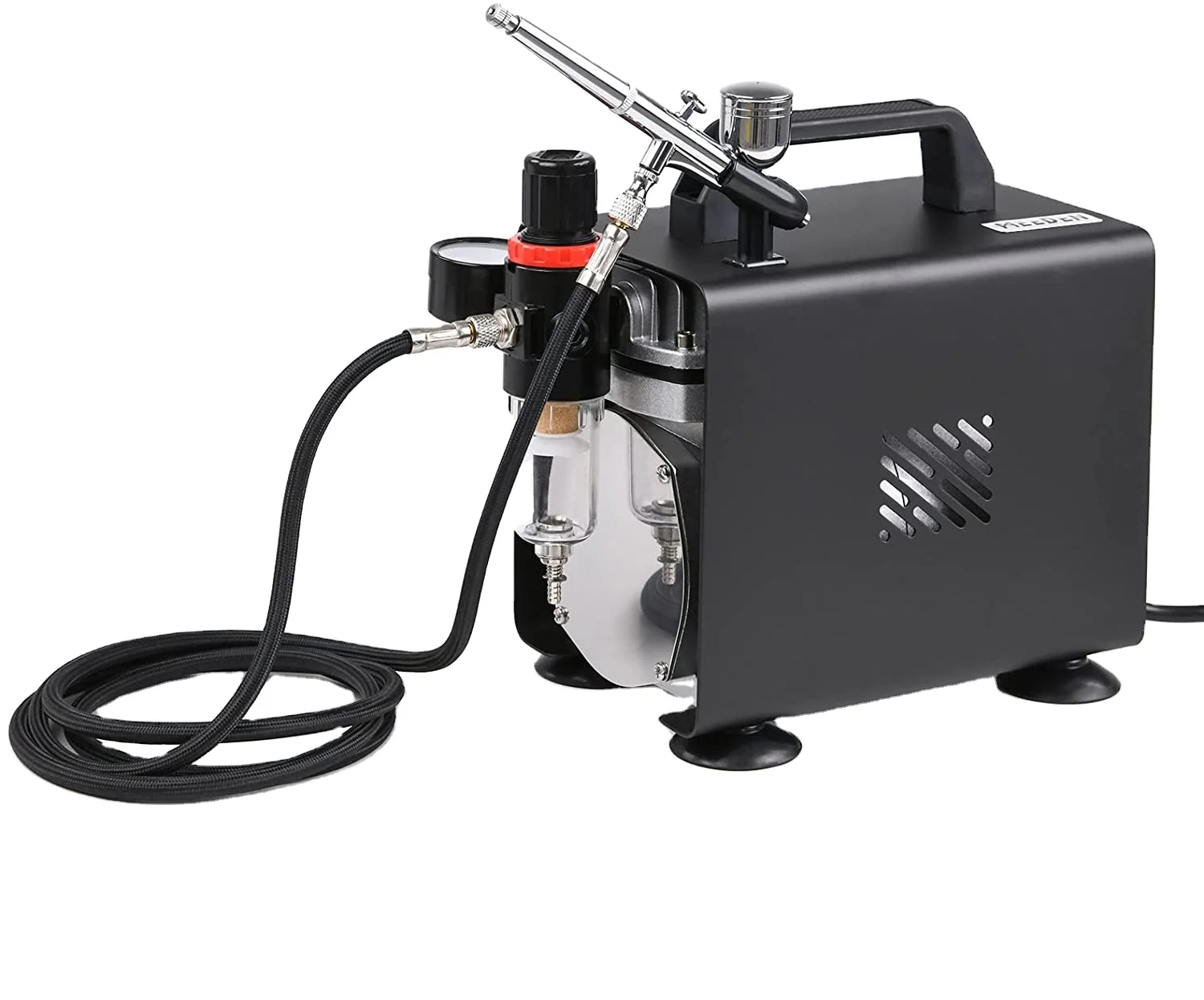 MEEDEN Airbrush 1/5 Auto-Stop Airbrush Compressor, Thermally Protect, 47db - Regulator Water Trap, Holder, 1/8 Air Hose