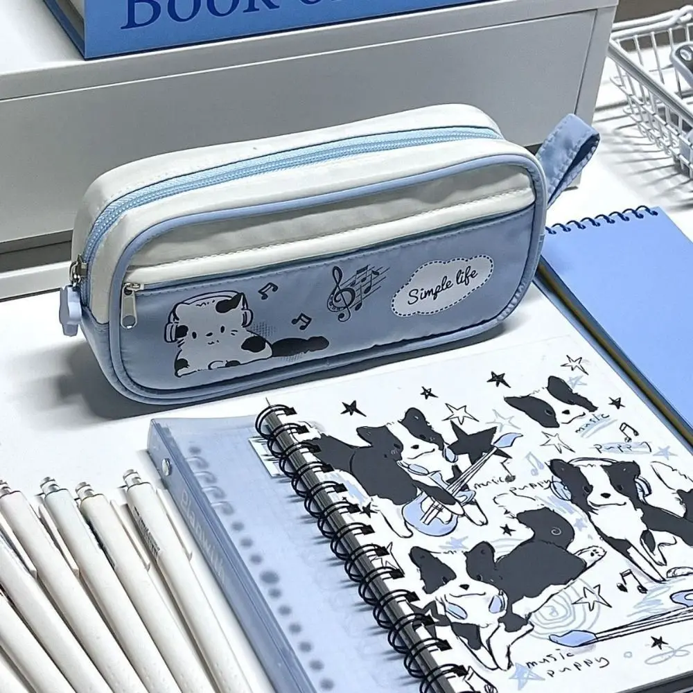

Large-capacity Music Cat Pencil Case Capybala Zipper Cartoon Cat Pen Bag Drawstring Multifunctional Zipper Pencil Bag