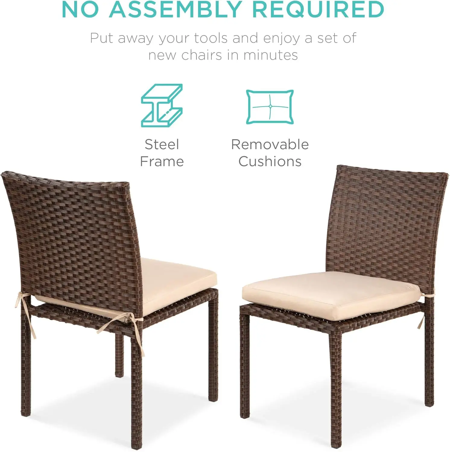 

Set of 4 Stackable Outdoor Patio Wicker Chairs w/Cushions, UV-Resistant Finish, and Steel Frame - Brown/Cream