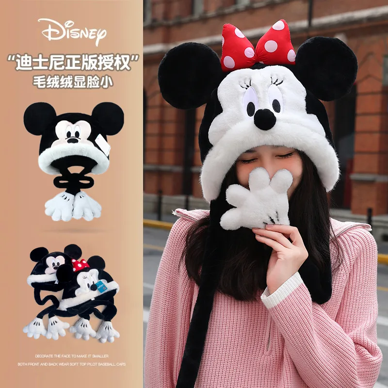 Kawaii Winter Warm Plush Hat Minnie Mickey Mouse Figure Soft Cap For Adults Christmas Gifts