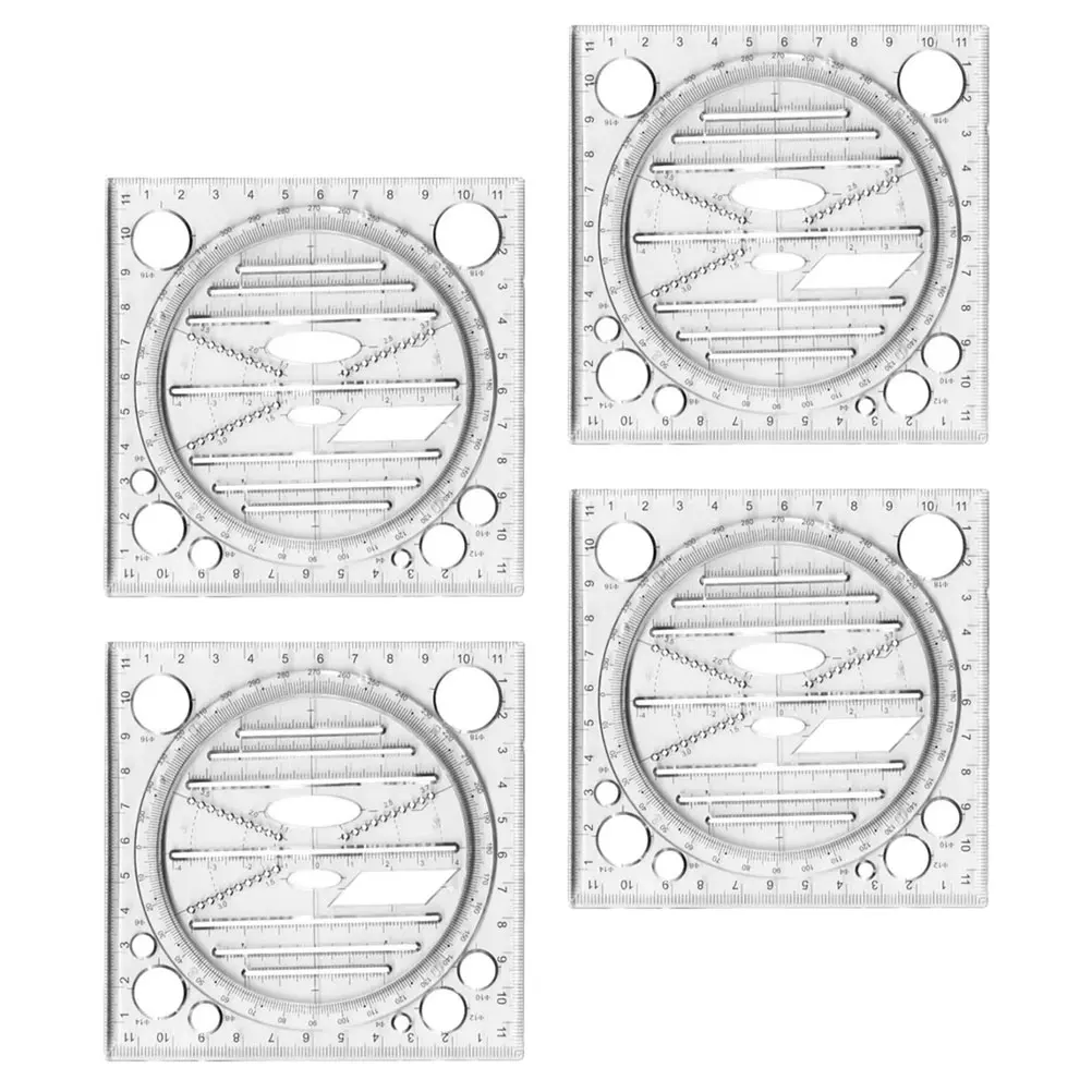 4 قطع من قوالب الرسم البلاستيكية متعددة الأغراض، مقياس منقلة هندسية، خفيف الوزن للطلاب والمحترفين