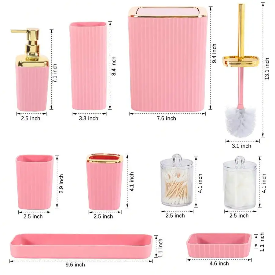 Bathroom Accessories Set,9 Piece White/Black/Pink Bathroom Sets Complete With Toothbrush Holder, Trash Can, Lotion Soap Dispense