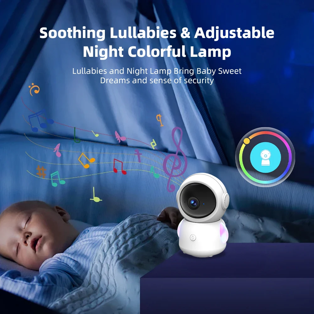 Night Light Baby Monitor 3MP Smart 2.4G/5G WiFi Auto Tracking Security Protection Cloud Indoor PTZ Onvif IP Camera Alexa Google