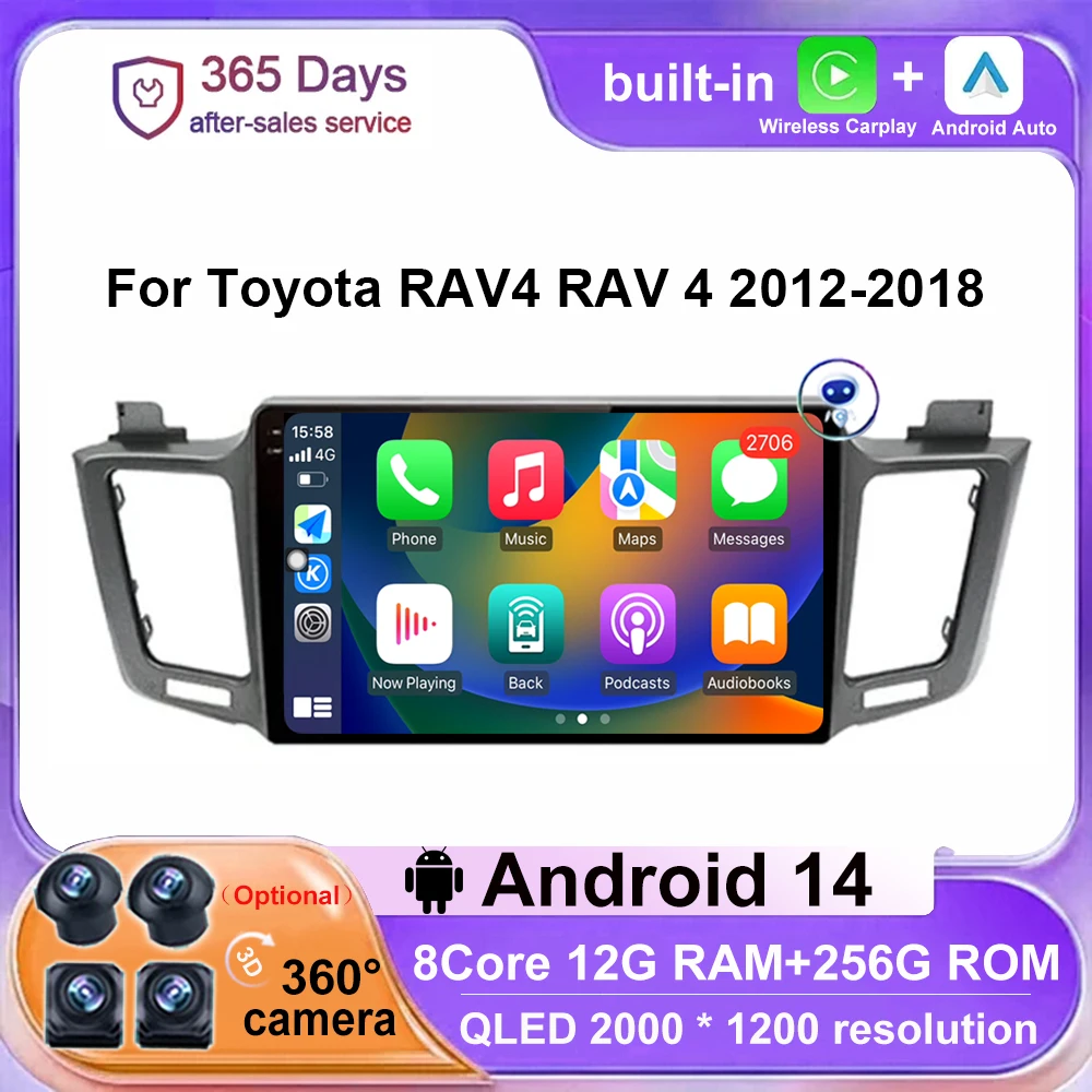 

Auto Carplay 4G LET WIFI Android 14 For Toyota RAV4 RAV 4 2012-2018 Car Radio Multimedia Video Player QLED DSP GPS Navigation BT