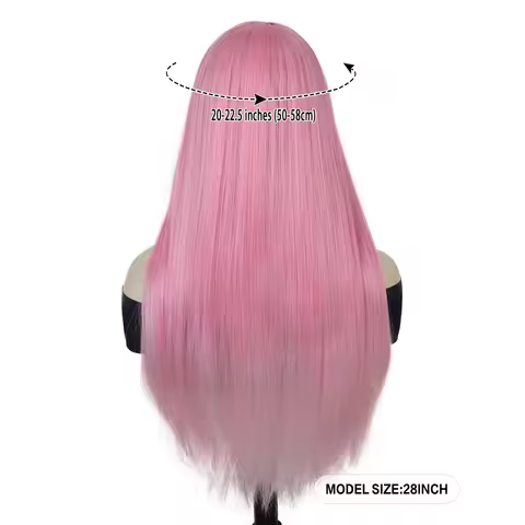 Long Pink Wigs Cosplay for Women Synthetic Silky Straight Wig with Bangs Cosplay Wigs Drag Queen Party Anime Movie Costume Wig