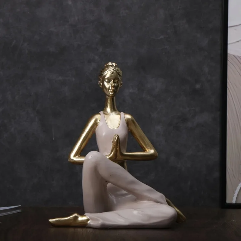 Elegant Resin Yoga Art Figures Abstract Meditation Decor Zen Home Decor Versatile White & Golden Accents