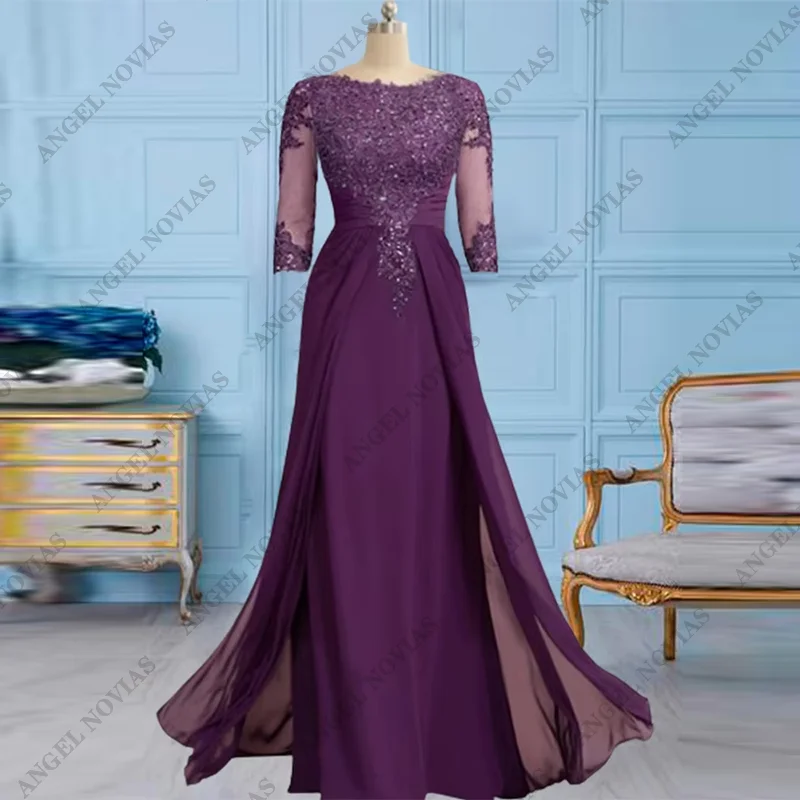 Customized A-Line Long Purple Floor-Length Mother of the Bride Dress vestidos para madrina de la novia