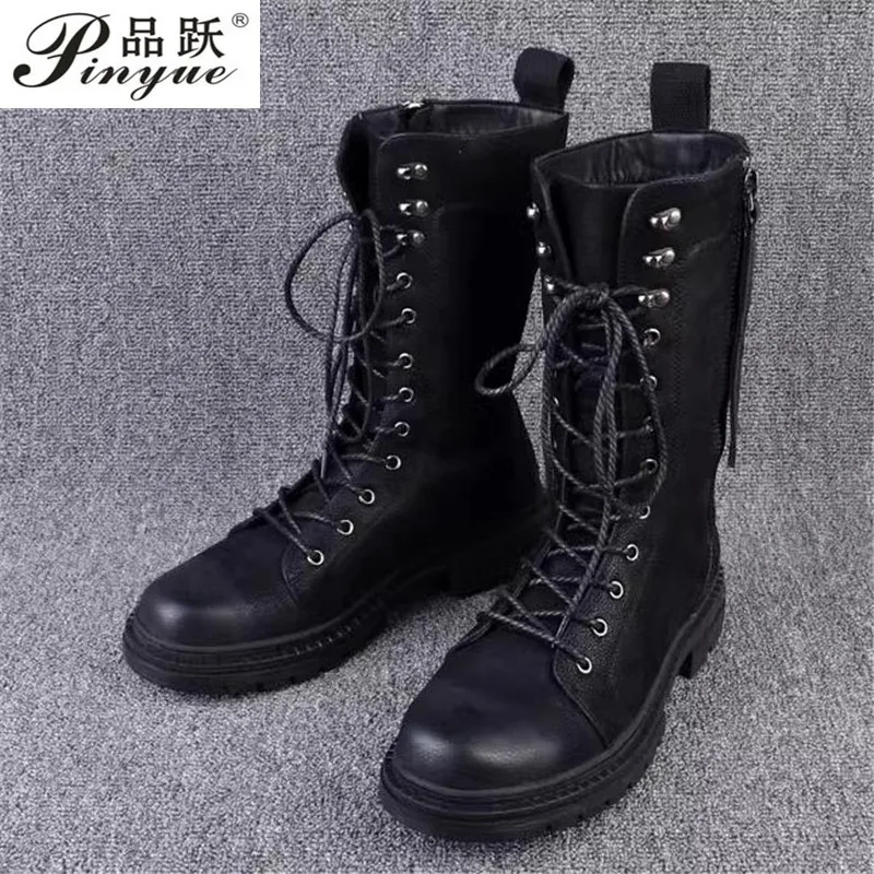 High Top Desert Leather stage boots Mens Leather Motorcycle Boots Fashion Male Gothic Belt Punk Boots