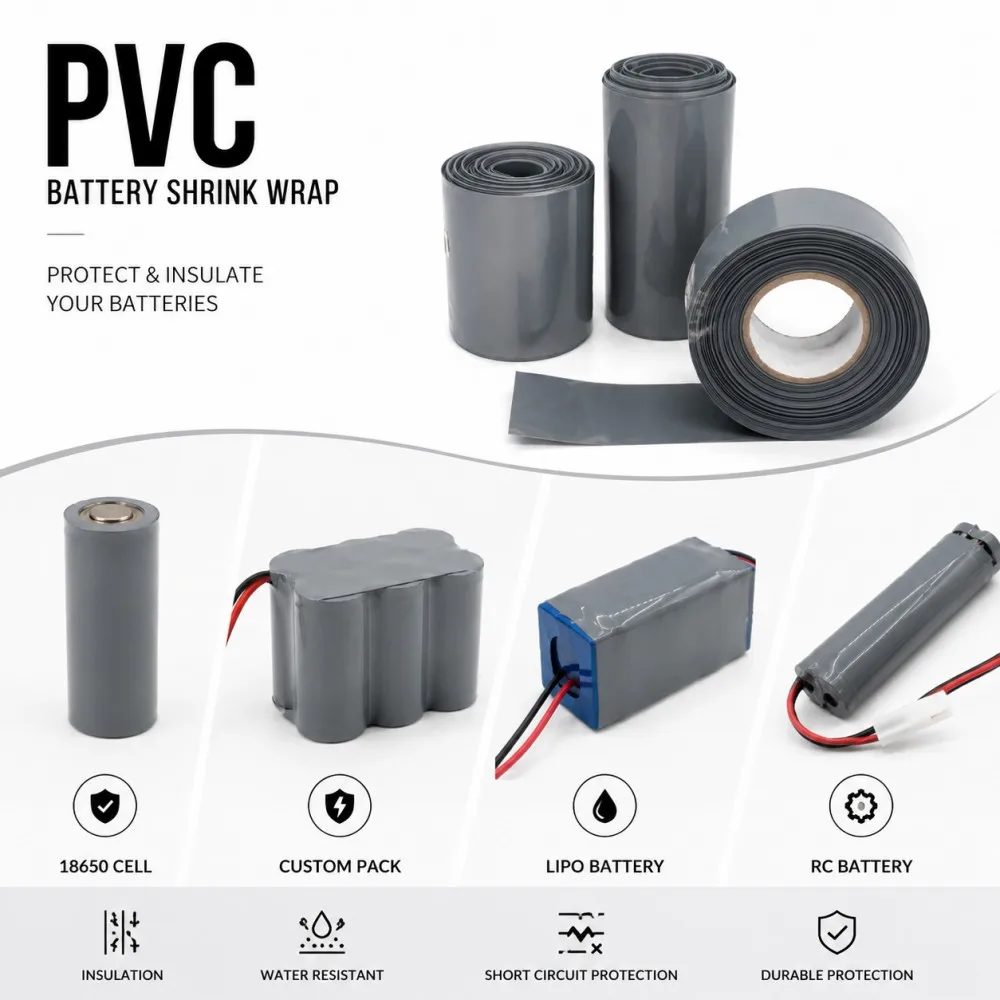 Gray PVC 18650 Lithium Battery Film, 30-100mm Width Battery Pack Sleeve Insulation  Protective Battery Packaging Shrink Sleeve
