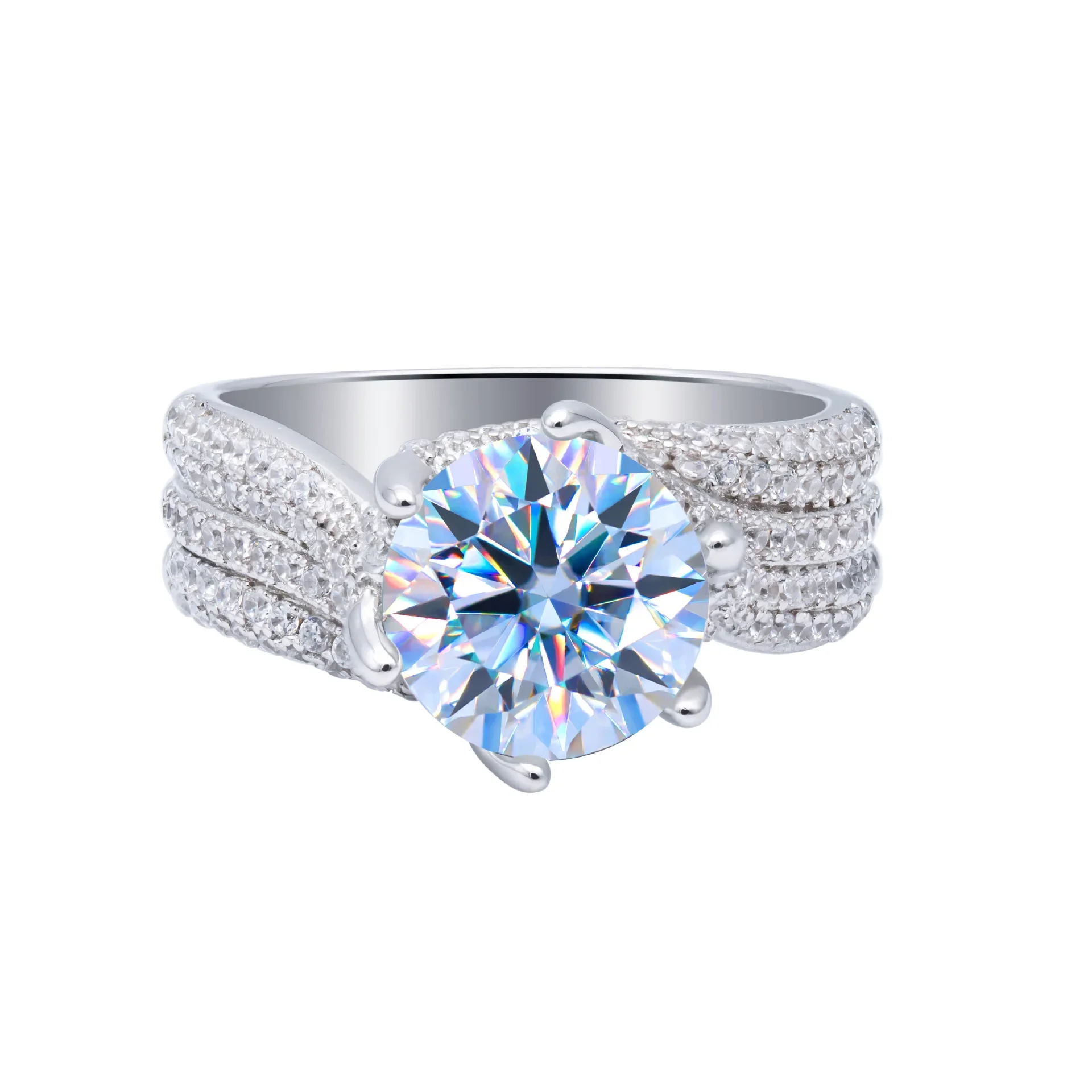 

S925 Sterling Silver Moissanite Six-Claw Ring Platinum Plated Luxury Inlaid Sansheng III Women's Proposal Couple Ring