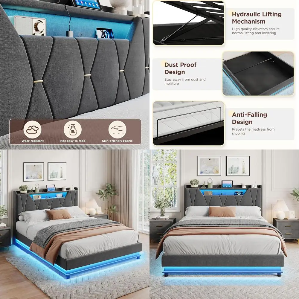 

Illuminated Storage Bed with Charging Dock, LED Lights, and Noiseless Design
