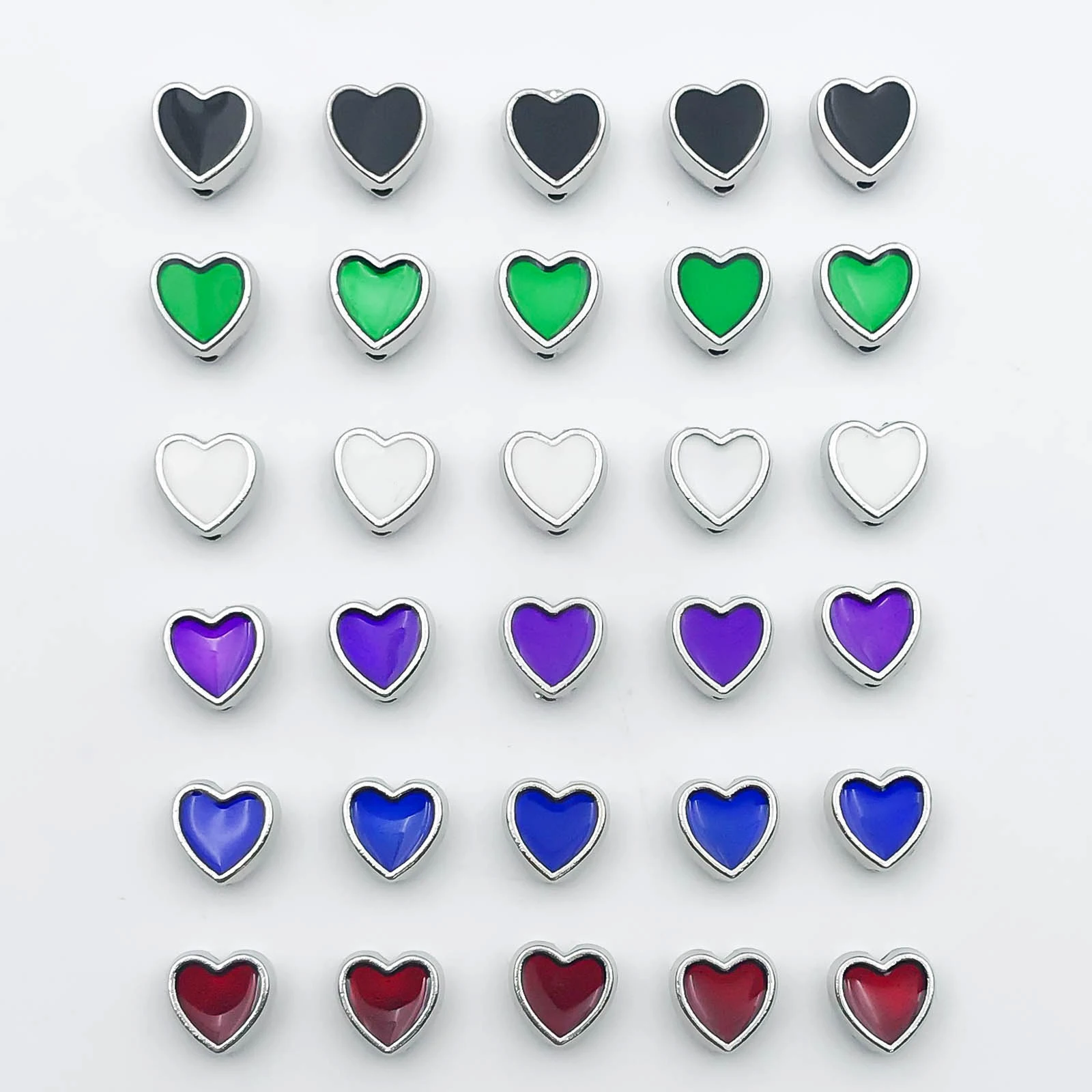 20Pcs/Lot Zinc Alloy Beads Black/Red/Green/Blue/Purple/White Color Heart Spacer Beads For DIY Bracelets Necklace Earring Jewelry