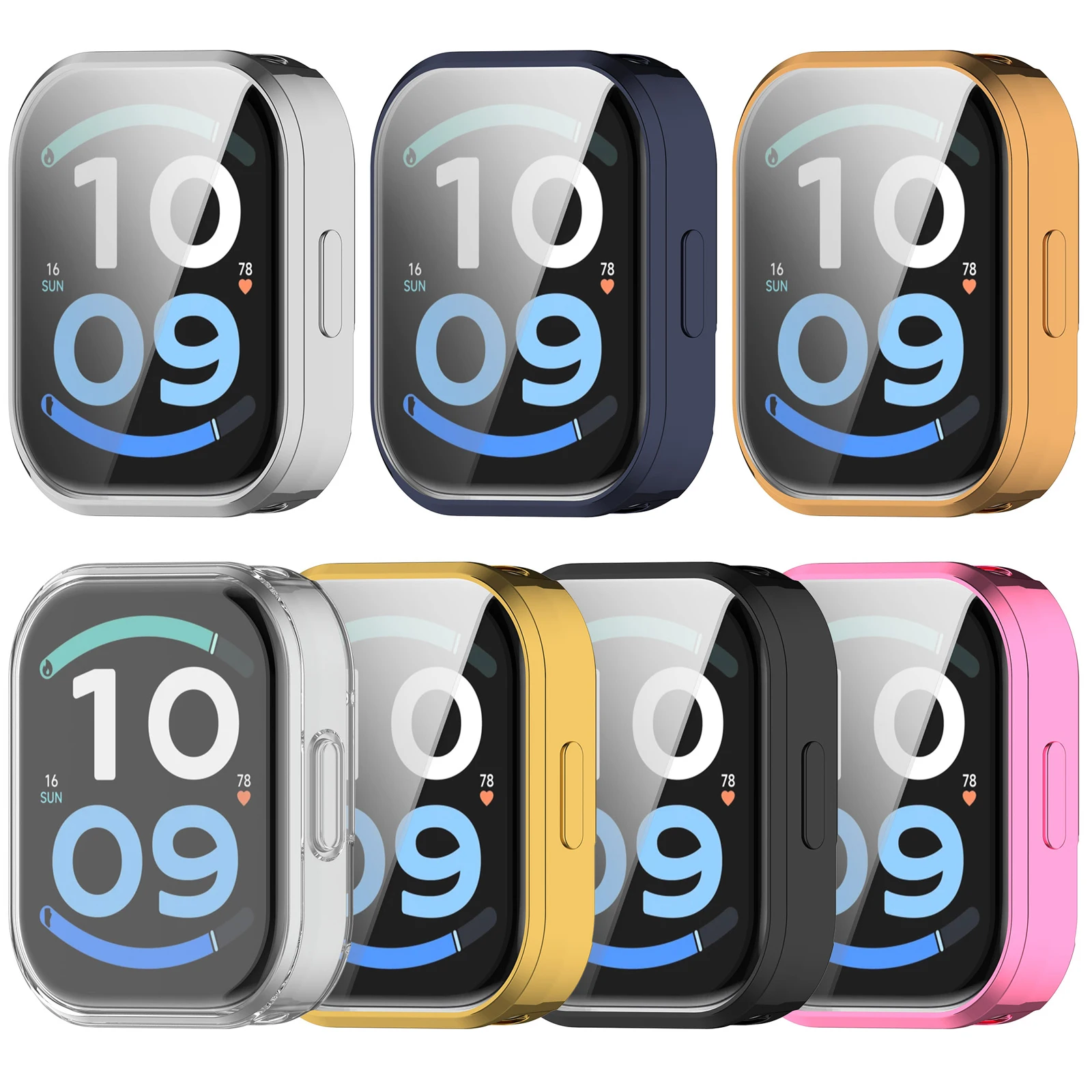 Hard Glass Face Case for Redmi Watch 6 Active Soft TPU Frame Slim Full Body Coverage Easy Install