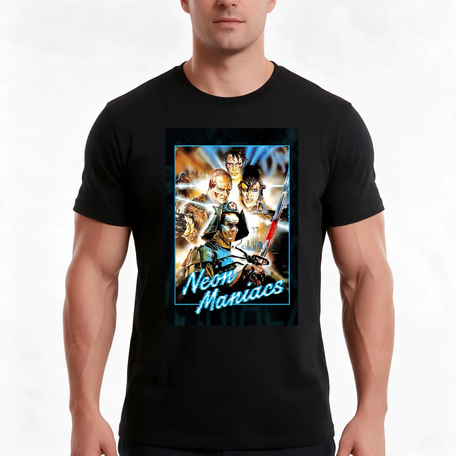 Neon Maniacs - Mutant Poster T-Shirt, Summer Casual Cotton Tee, Oversized Streetwear Tops, Vintage Graphic Print, 100% Cotton