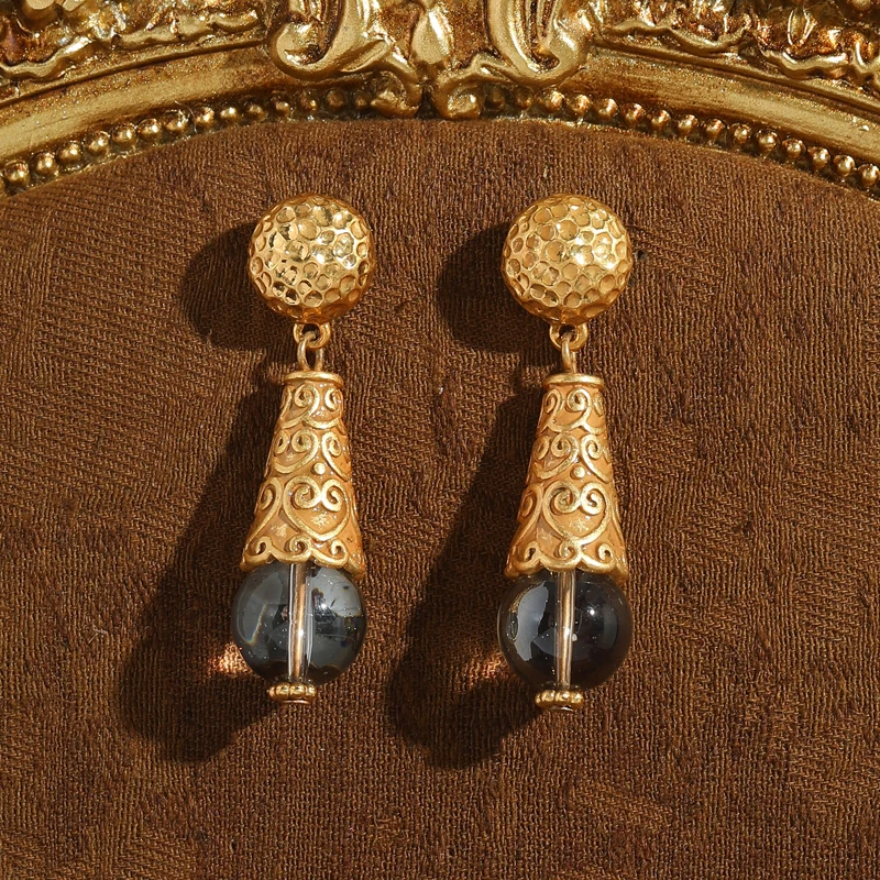 Vintage Long Texture Natural Stone Cloud Drop Earrings Antique Gold Plated Transparent Glass Quality Women 2026 Activity Jewelry