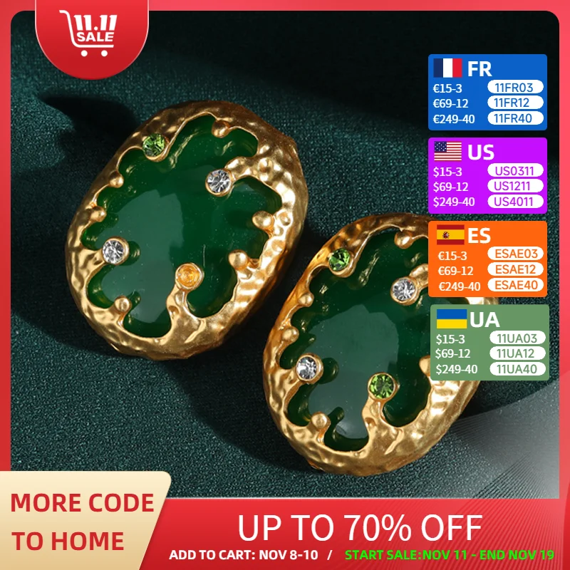 

Vintage Emerald Green Earrings Jade Stud Natural Stone Gold Color Quality Luxury Designer Elegant Wedding Gifts New Trend 2025