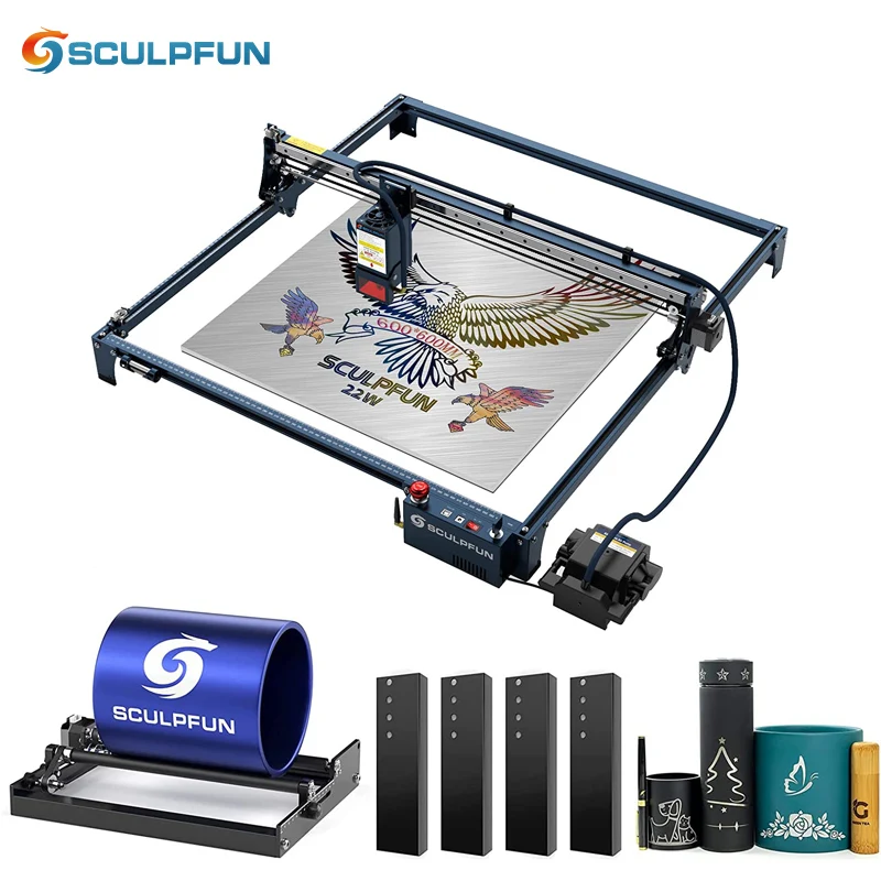 

SCULPFUN S30 Ultra-22W Laser Engraving Machine Automatic Air Assist Replaceable Lens 600x600mm Engraving Area With Roller kit