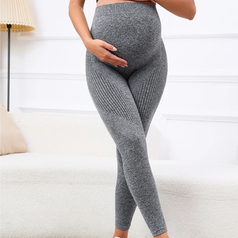 Simple solid color maternity leggings breathable and warm belly support pants lightweight and slimming women's maternity pants