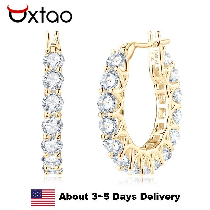

OXTAO D VVS1 Moissanite Hoop Earring Original Certified 925 Sterling Silver Dangle Earrings for Women Wedding Fine Jewelry