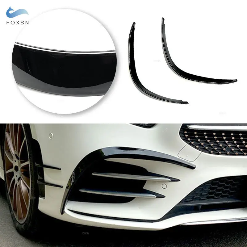 Glossy Black Auto Front Bumper Splitter Spoiler Fog Lamp Trim For Mercedes Benz W177 A180 A200 A250 A260 AMG A35 2018 - 2022