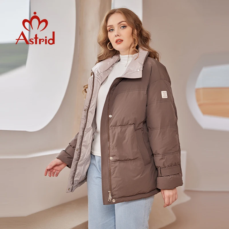 Astrid Jackets For Women 2022 Short Loose Casual Simple Design Hooded Stand Collar Women\'s Parka Female Down Jacket AR-E10335