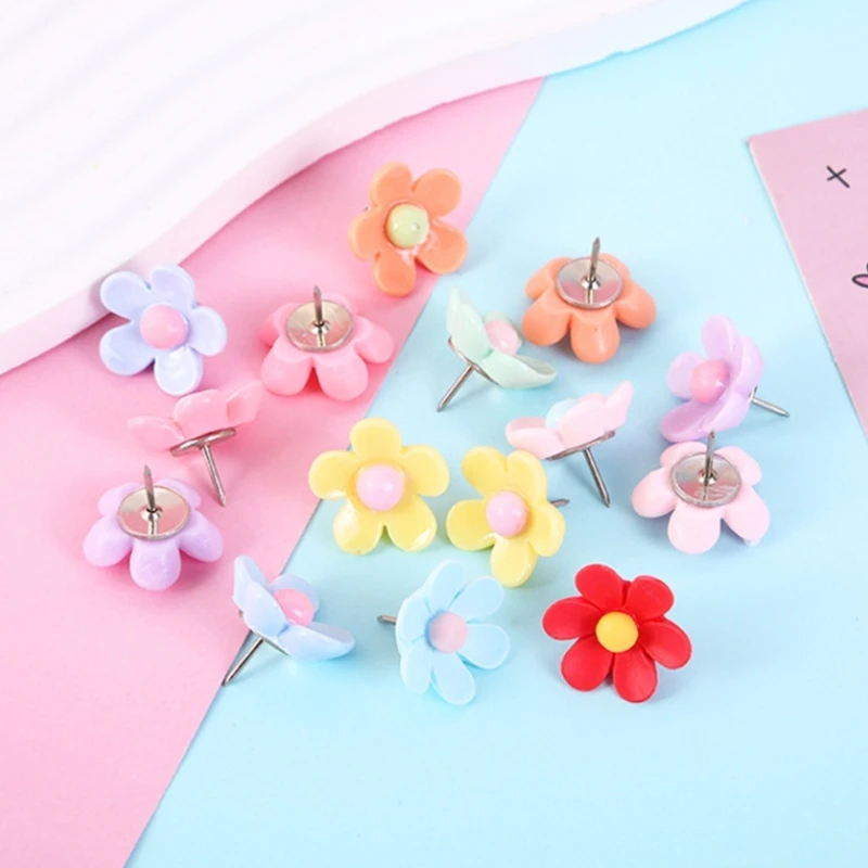 D0UA 20/30pcs หัวดอกไม้ดันหมุดจุกไม้ก๊อกแจ้งให้ทราบ